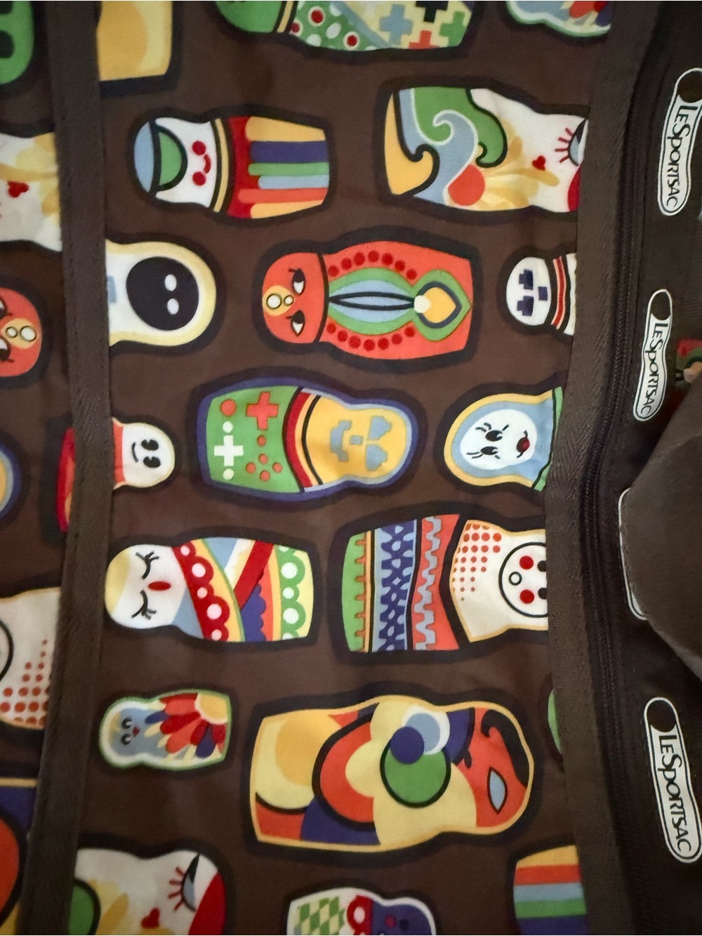 Lesportsac Brown Tote with Colorful Matryoshka Doll Print - Picture 2 of 3